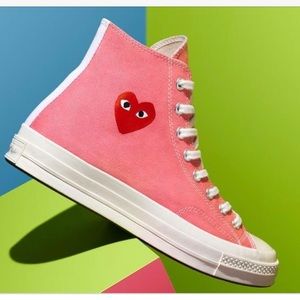 Converse Come des Garçons Play x Chuck 70s High top Bright Pink shoes W5 M3